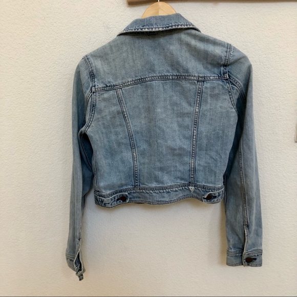 American Eagle Denim Jacket Womens Medium Distressed SPPocket Jean Blue Long Sl. - Picture 6 of 11